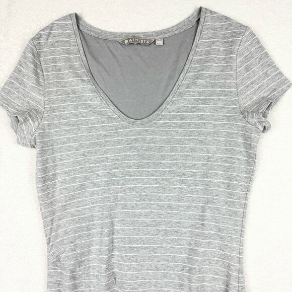 ATHLETA Central Stripe Ruched Mini Dress Short Sleeve Striped Athleisure Size M - Picture 4 of 12